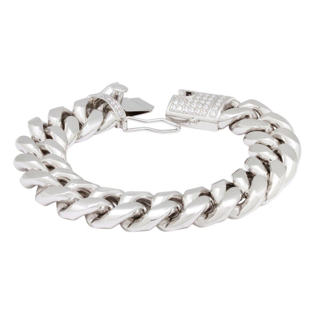 King Ice 16mm Miami Cuban Link Bracelet - WHITE GOLD